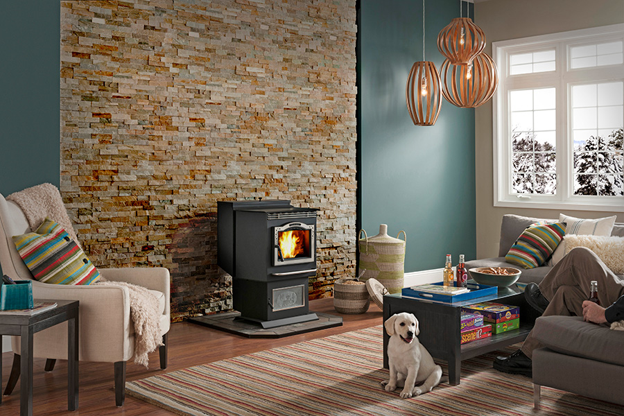 Pellet stove with leaf trim