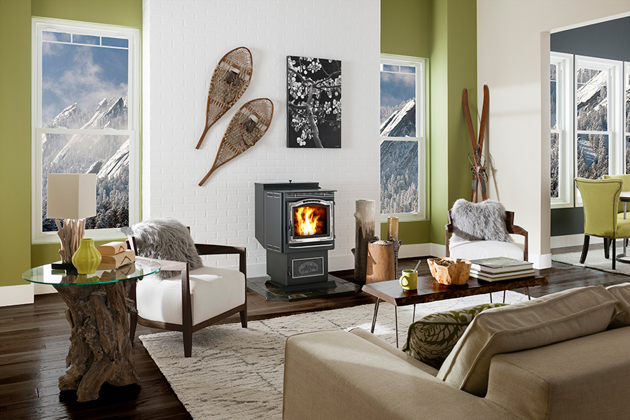 Pelle stove with modern white trim