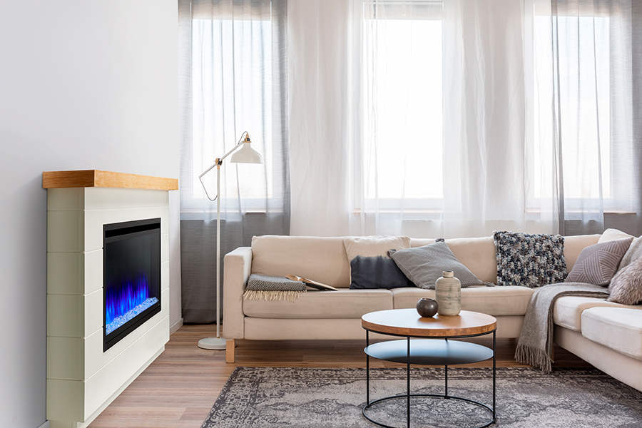 Electric fireplace with blue flames