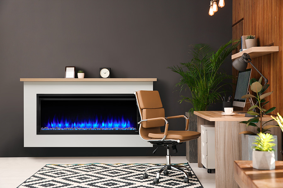 Electric fireplace in office space