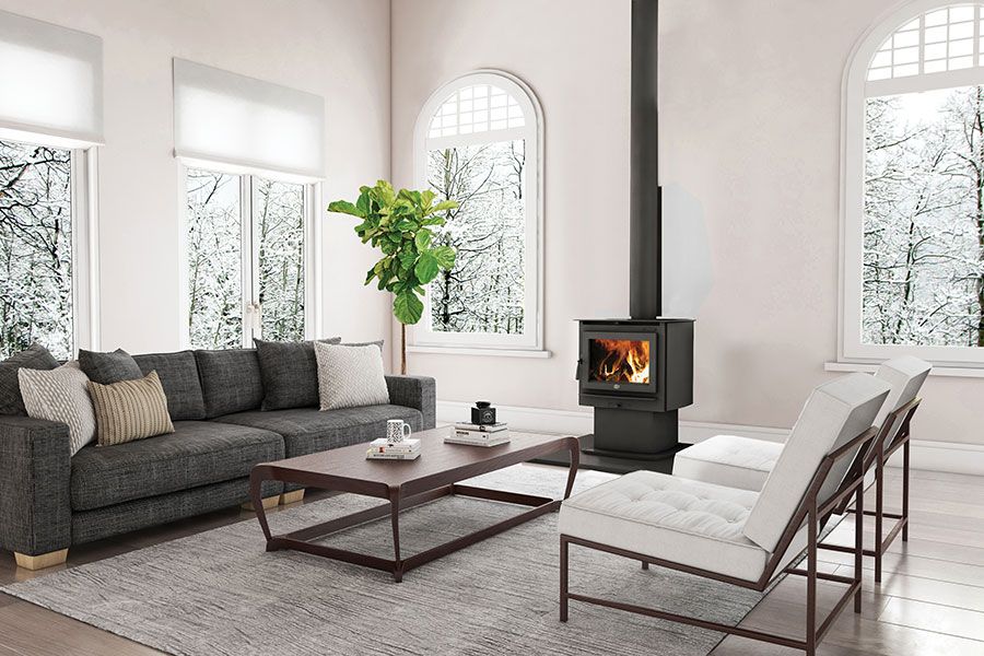 Modern wood stove fireplace
