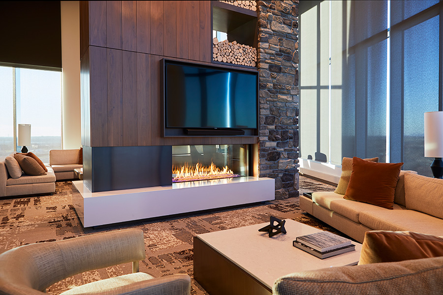 Heatilator gas fireplace in a commercial seating space